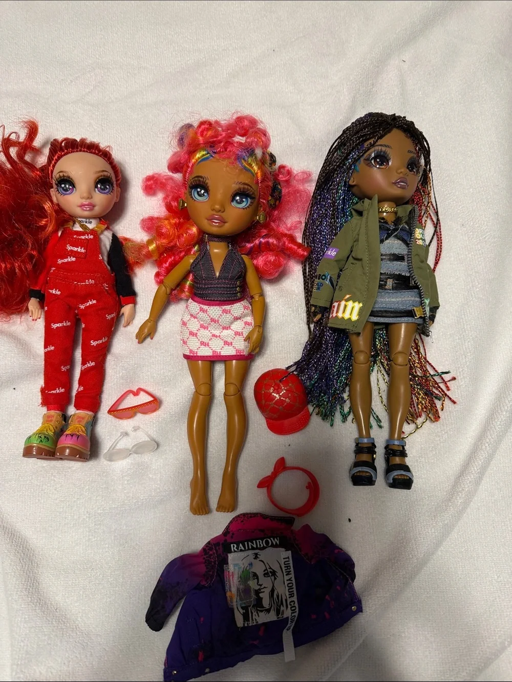 Pink & Multicolor Fashion Doll with Bright Hair and Play Accessories lot